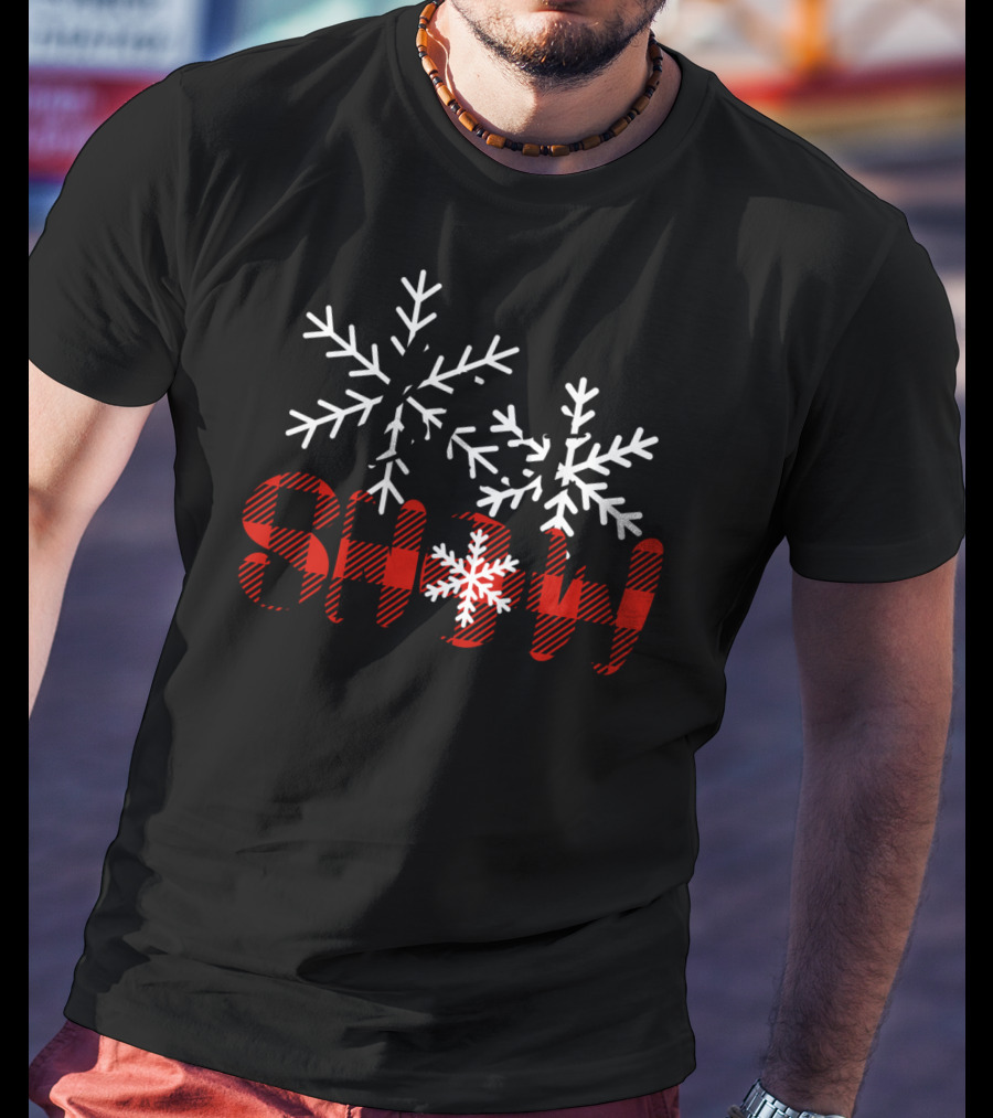 Let It Snow Christmas Red Buffalo Plaid Snowflakes T-Shirt