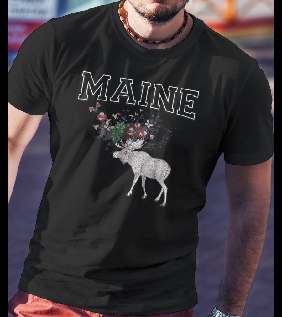 Maine Moose With Floral Antlers T-Shirt