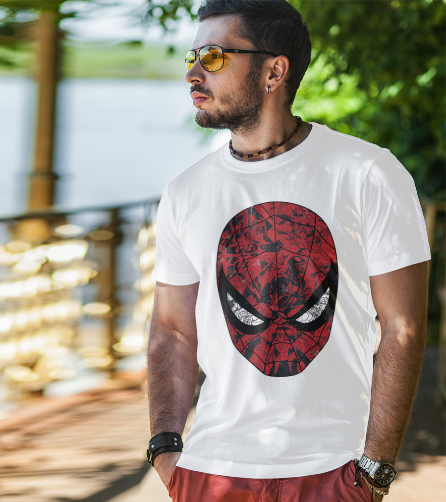 Spiderman Mask Marvel Comic Collage T-Shirt