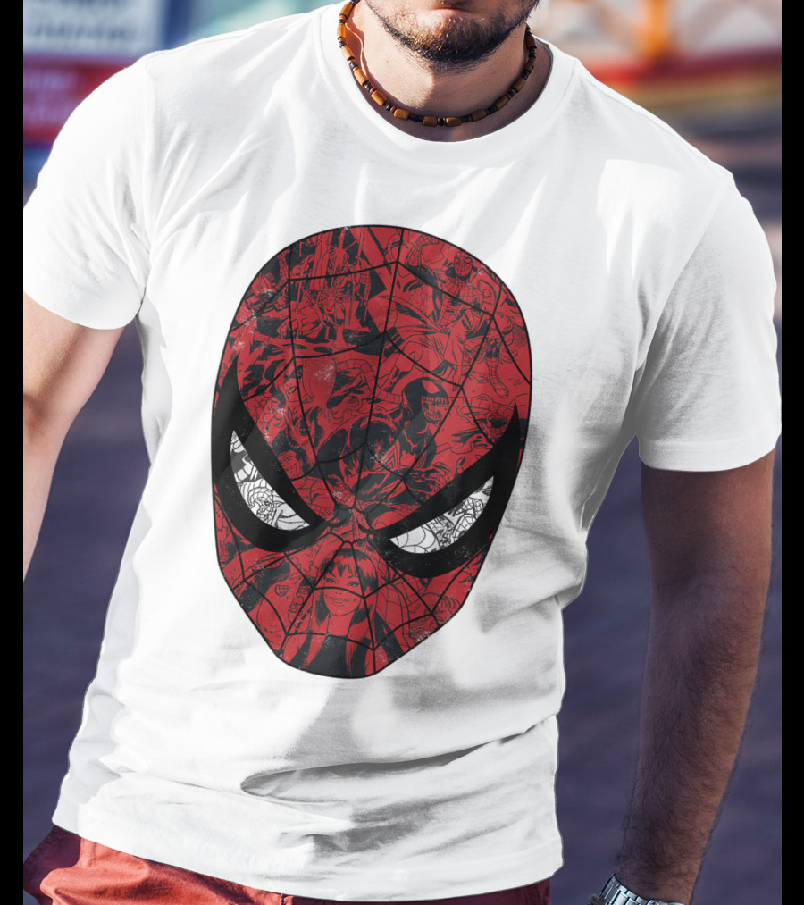 Spiderman Mask Marvel Comic Collage T-Shirt