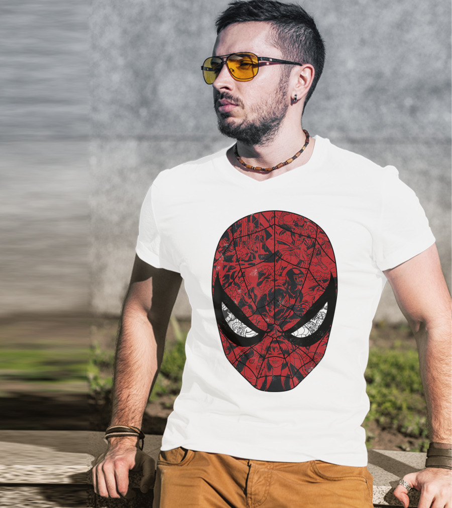 Spiderman Mask Marvel Comic Collage T-Shirt