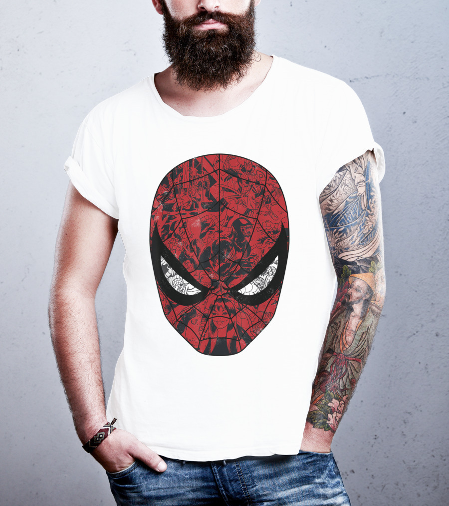 Spiderman Mask Marvel Comic Collage T-Shirt