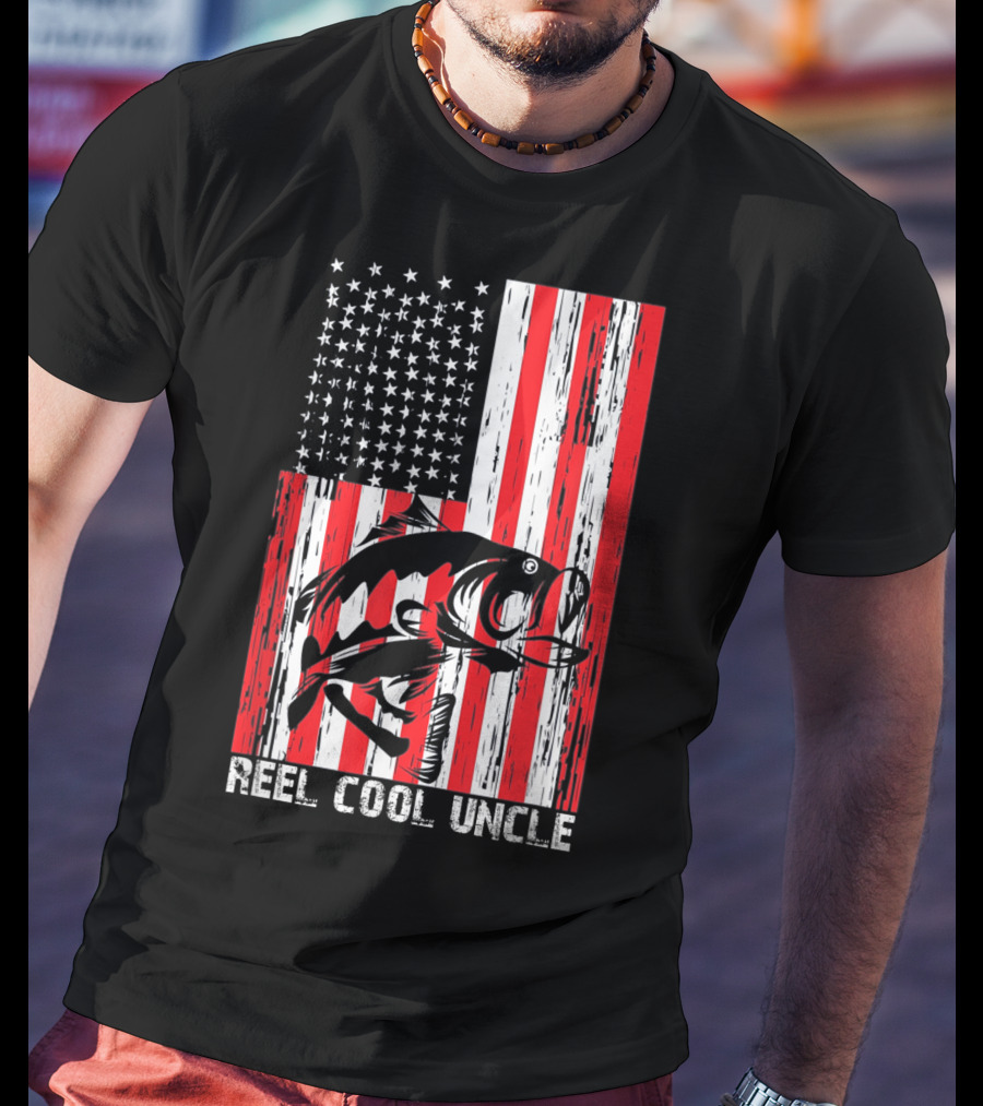 Reel Cool Uncle Vintage Fisherman American Flag T-Shirt