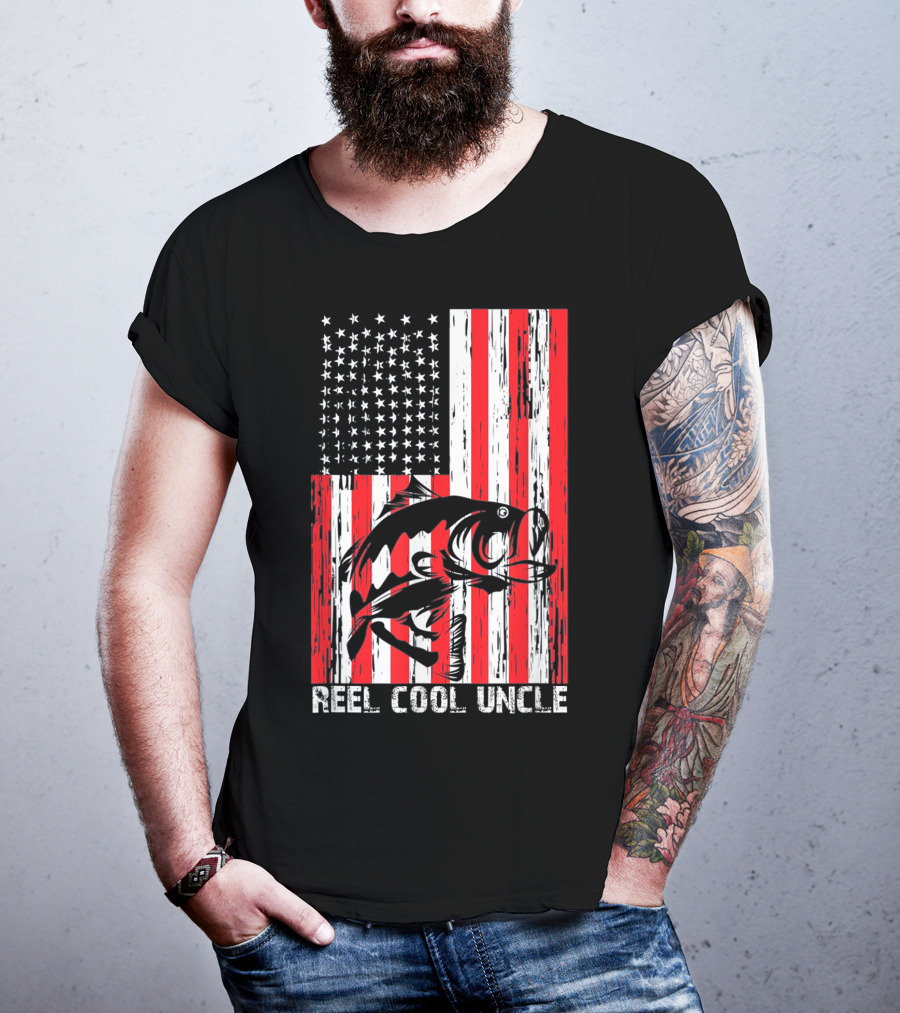 Reel Cool Uncle Vintage Fisherman American Flag T-Shirt
