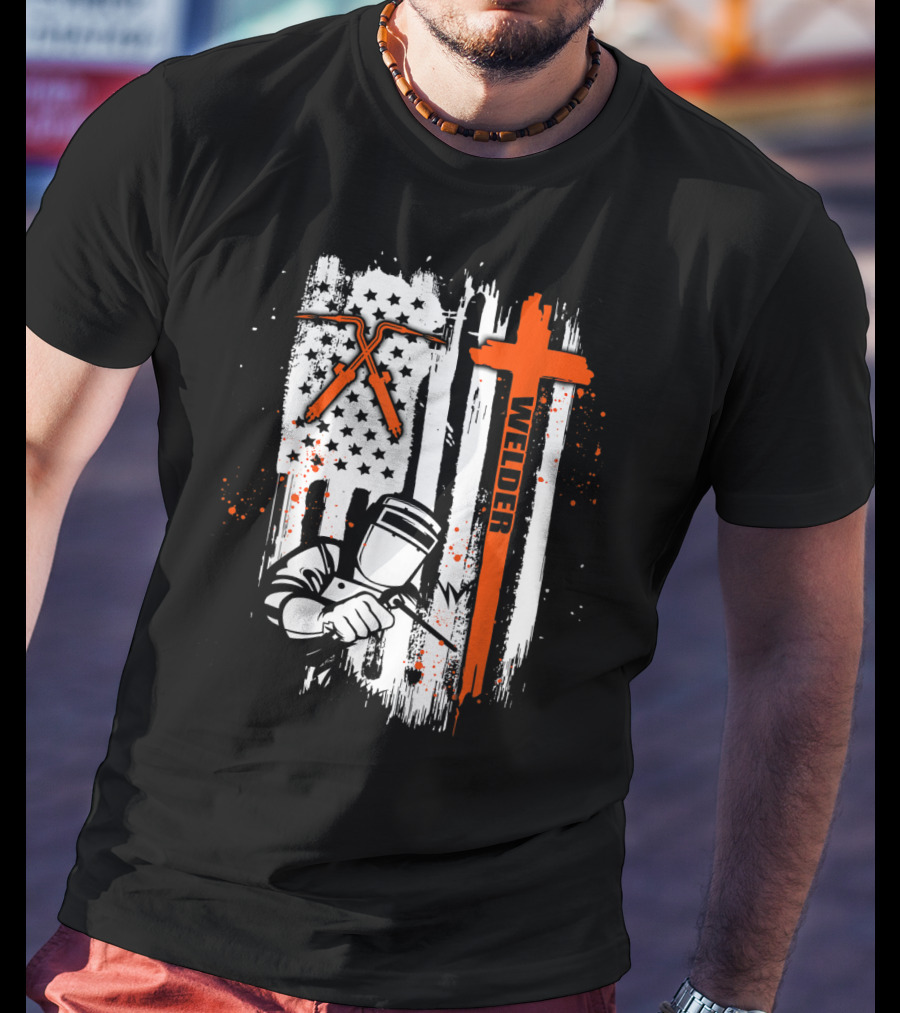 Welder American Flag USA Crossed Tools Patriotic T-Shirt
