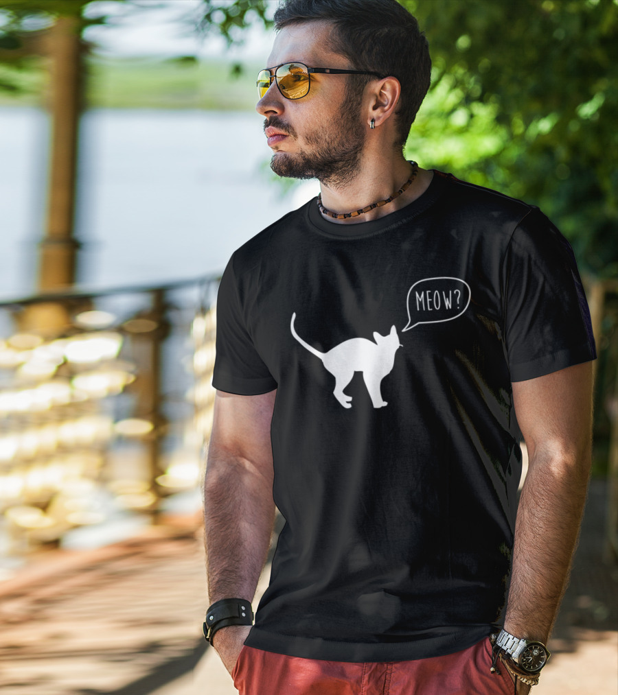 Meow Cat Illustration Cool Silhouette With Speech Bubble T-Shirt