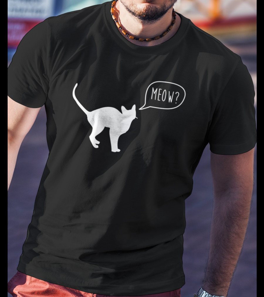 Meow Cat Illustration Cool Silhouette With Speech Bubble T-Shirt