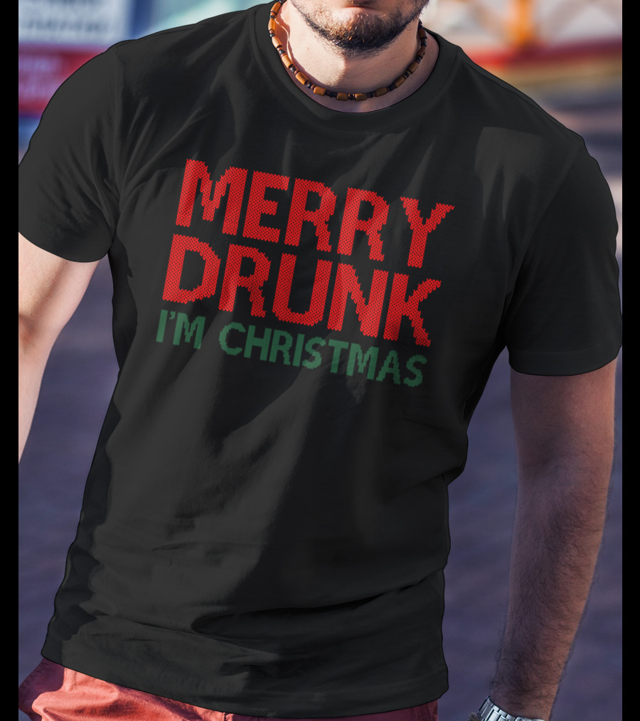Merry Drunk I'm Christmas Funny Wine Glass Text Holiday Humor T-Shirt