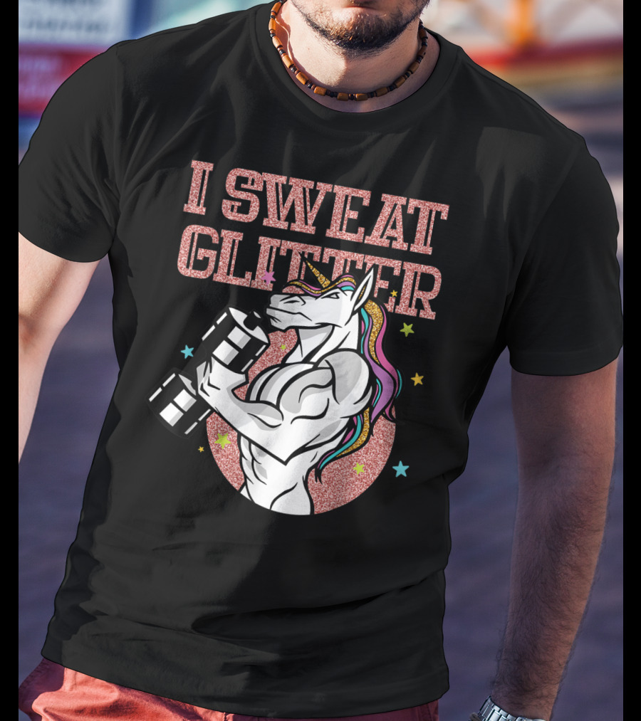 Muscular Unicorn Lifting Dumbbell I Sweat Glitter T-Shirt