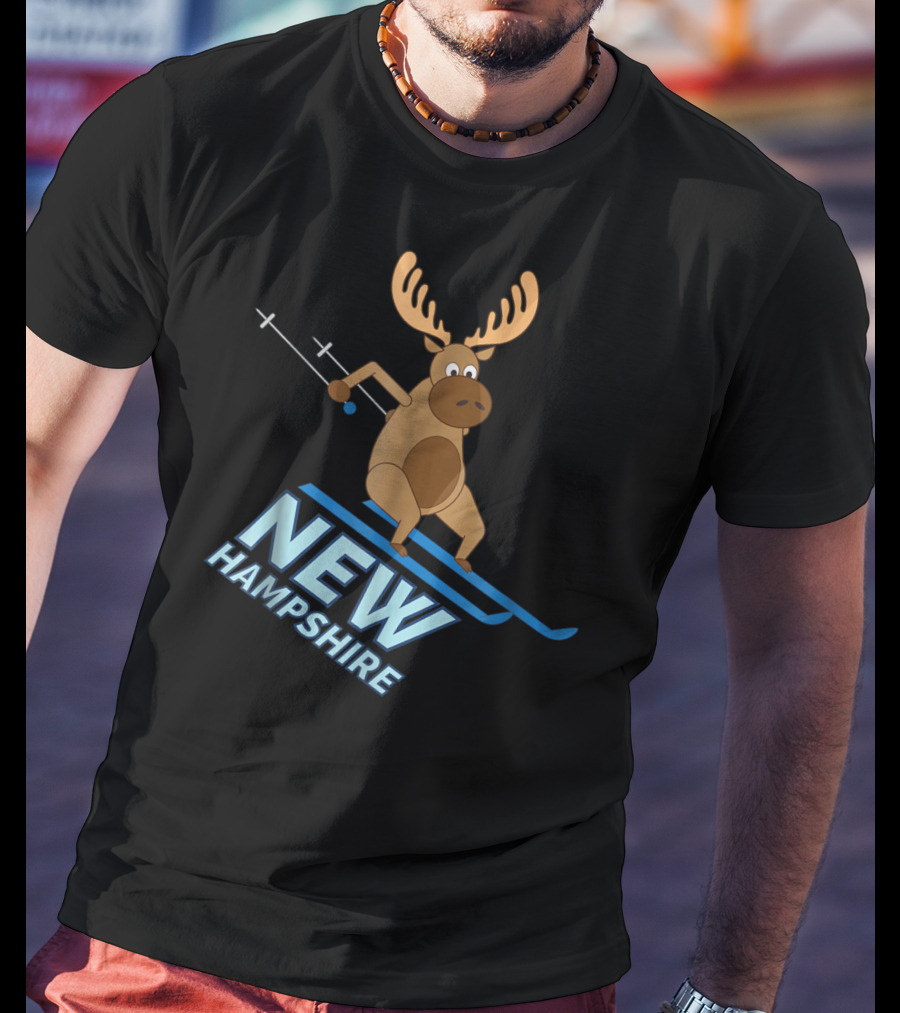 New Hampshire Skiing Moose Winter Fun T-Shirt