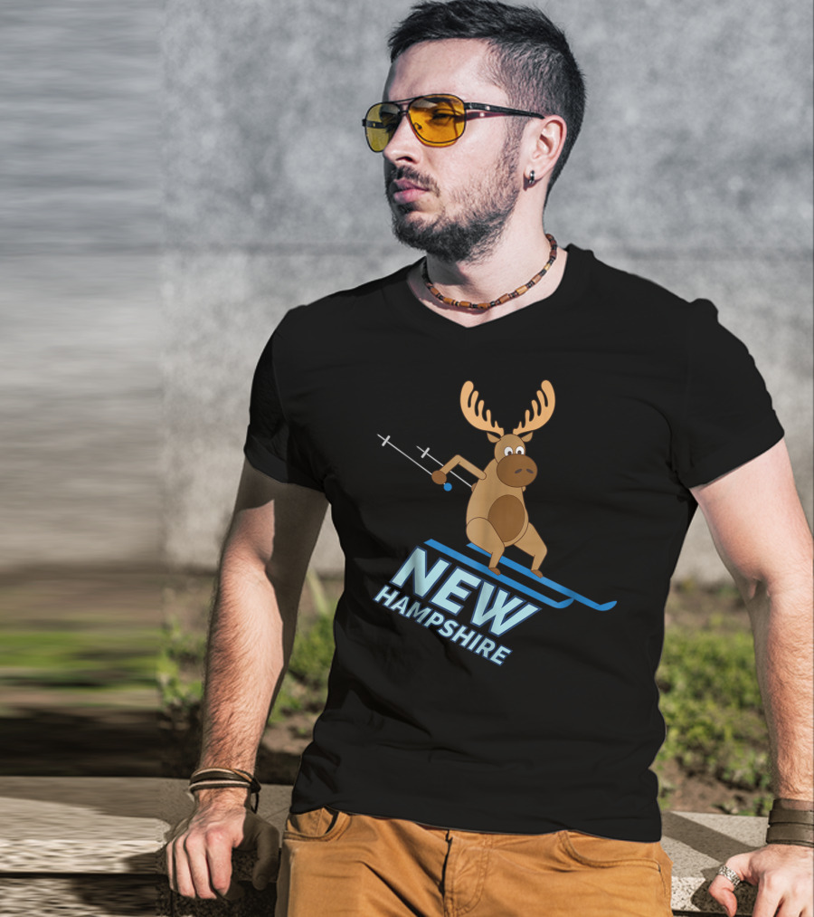 New Hampshire Skiing Moose Winter Fun T-Shirt