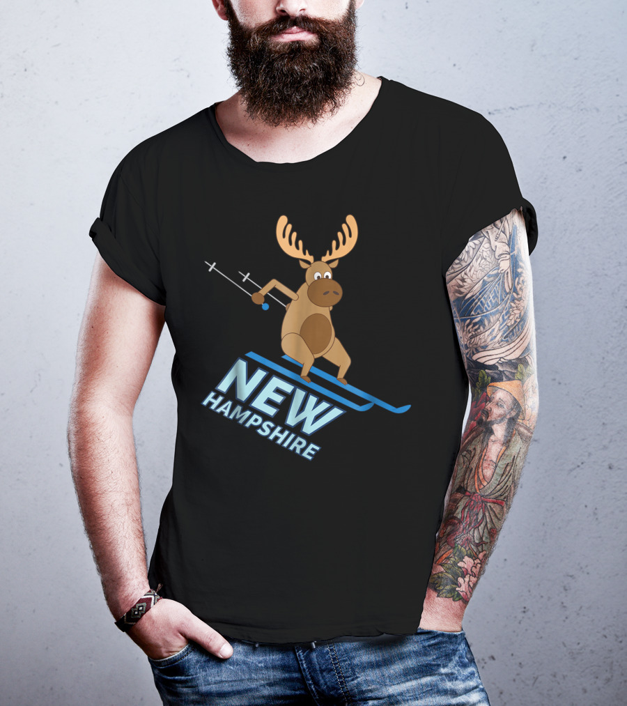 New Hampshire Skiing Moose Winter Fun T-Shirt