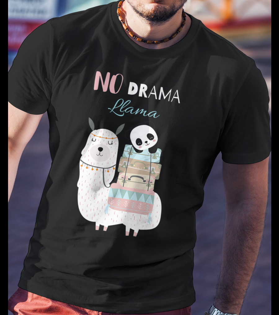 No Drama Llama Cute Panda On Llama With Suitcases T-Shirt