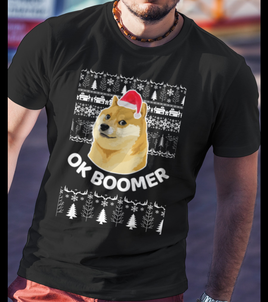 Ok Boomer Doge Santa Hat Ugly Christmas T-Shirt