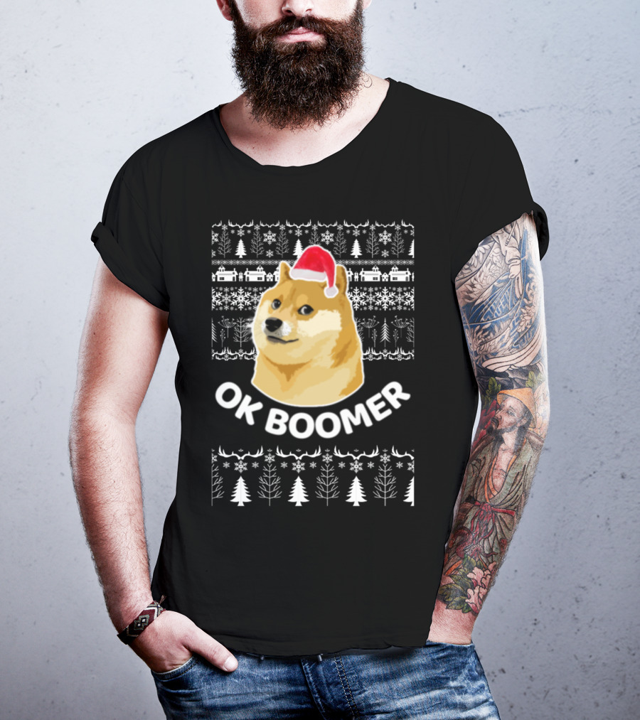 Ok Boomer Doge Santa Hat Ugly Christmas T-Shirt