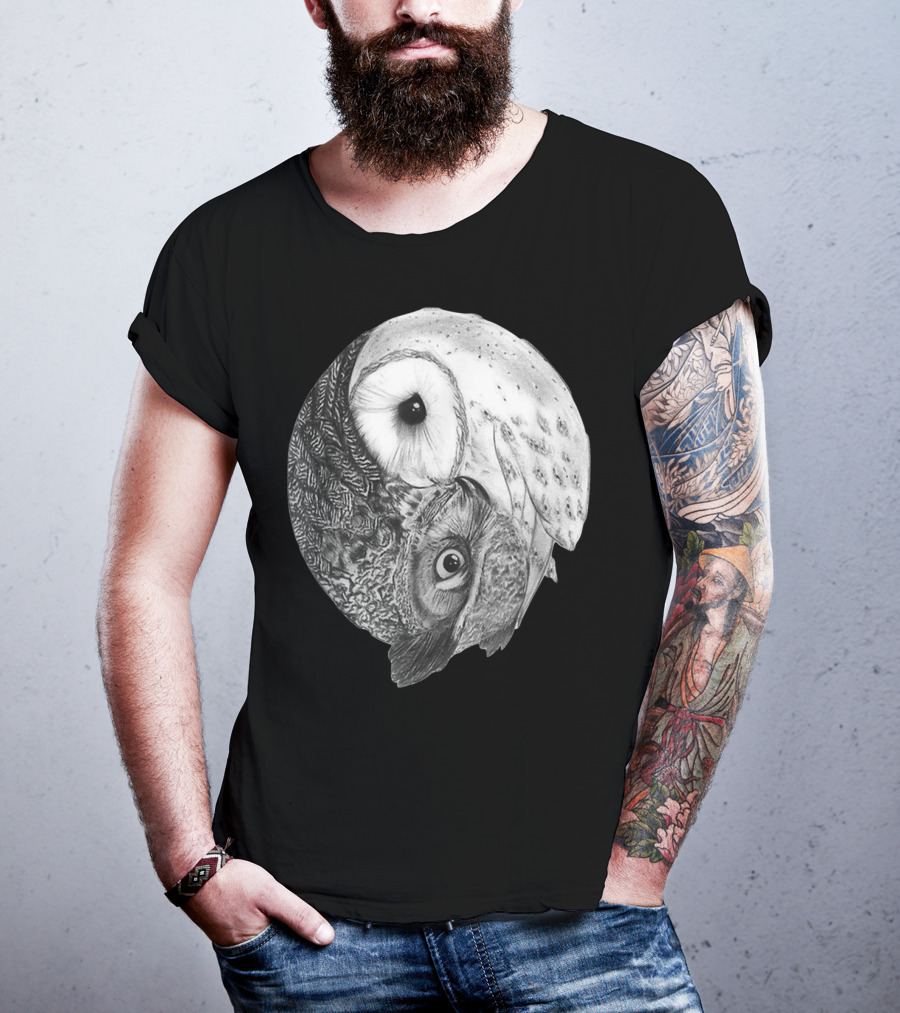 Snowy Owl Barn Owl Yin Yang T-Shirt