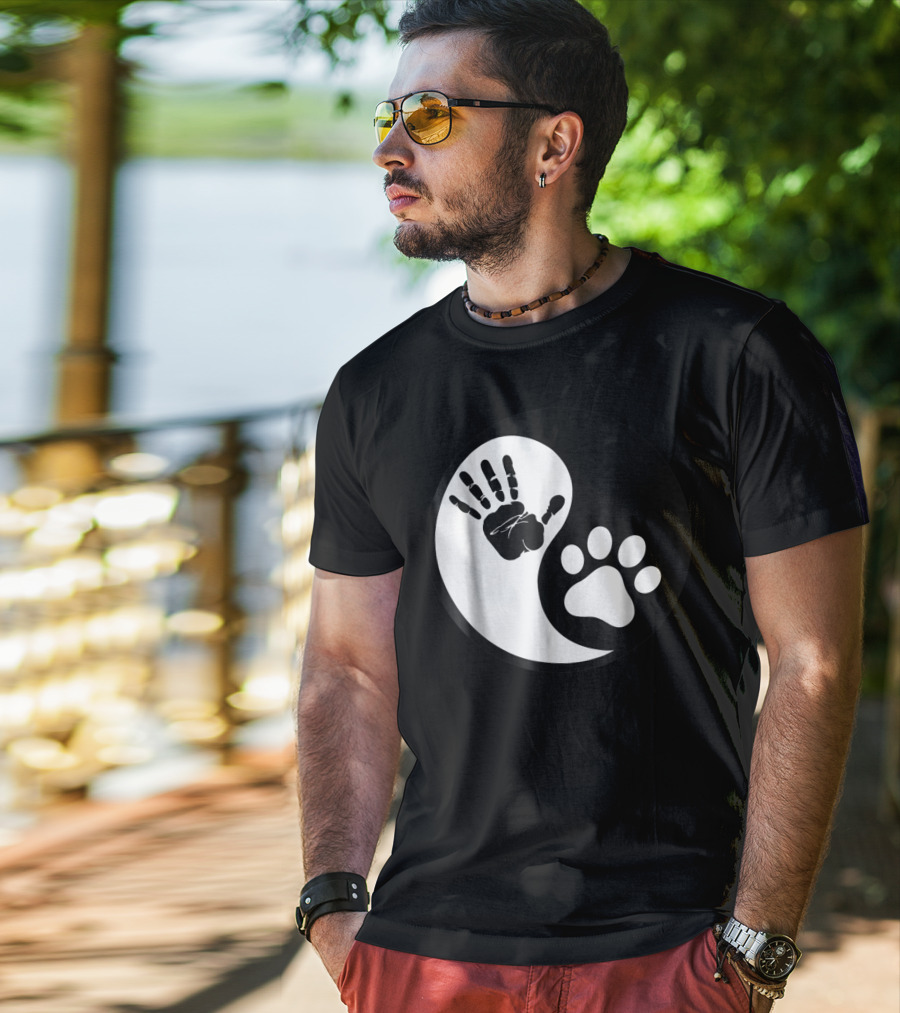 Yin Yang Pet Paw Print Hand Friends T-Shirt