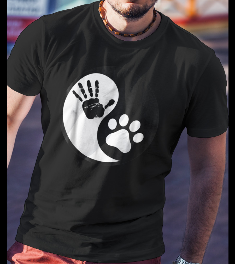 Yin Yang Pet Paw Print Hand Friends T-Shirt