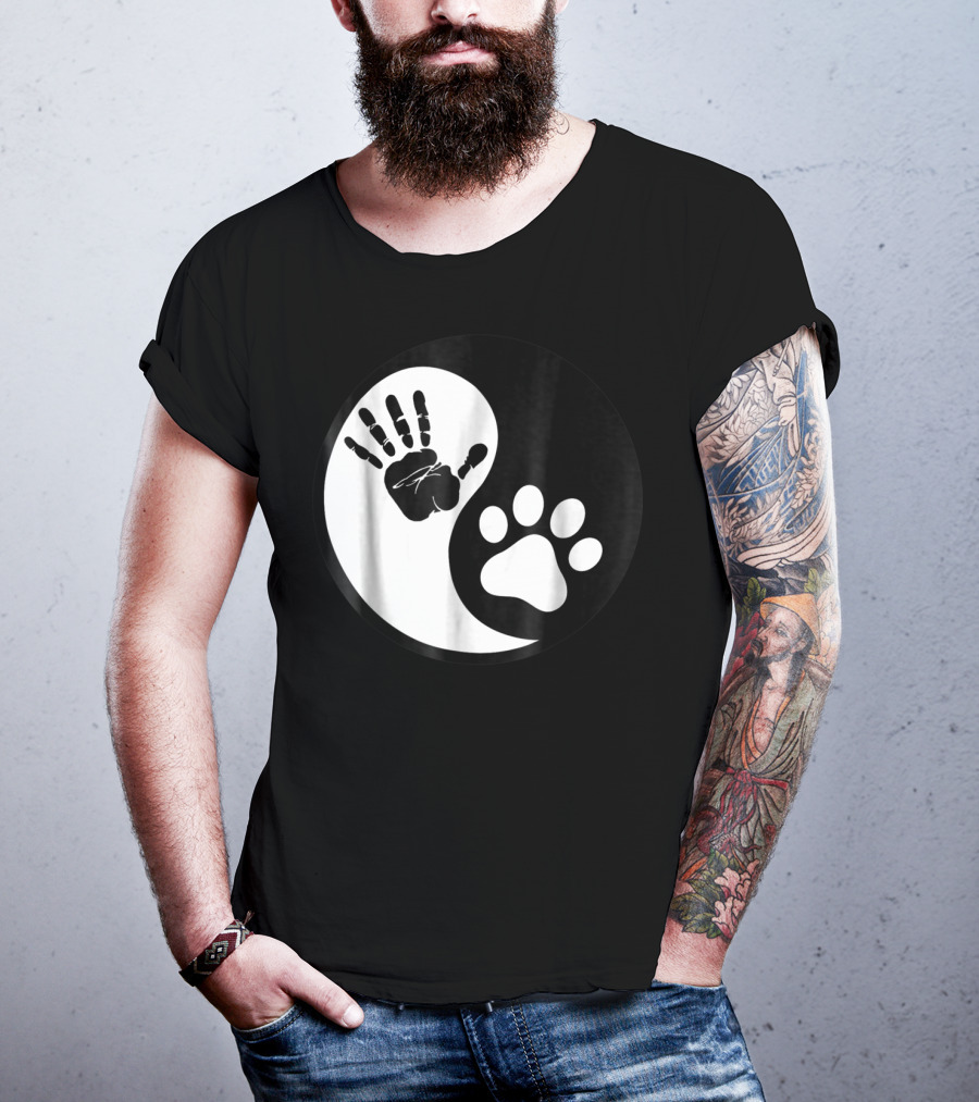 Yin Yang Pet Paw Print Hand Friends T-Shirt