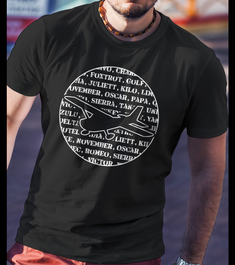 Pilot Aviation Phonetic Alphabet Plane Silhouette Circle T-Shirt