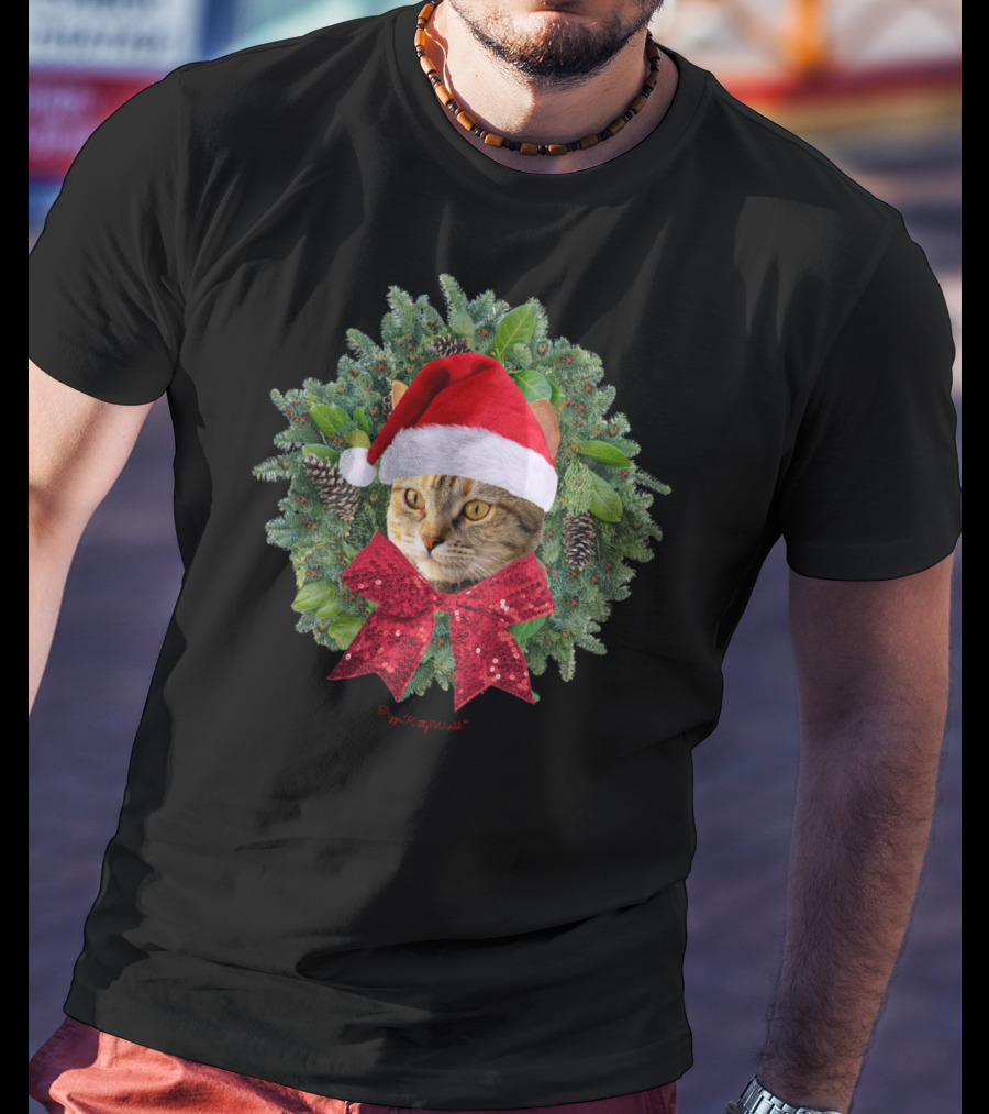 Santa Kitty Pizza Kitty World Wreath Torbie Cat T-Shirt
