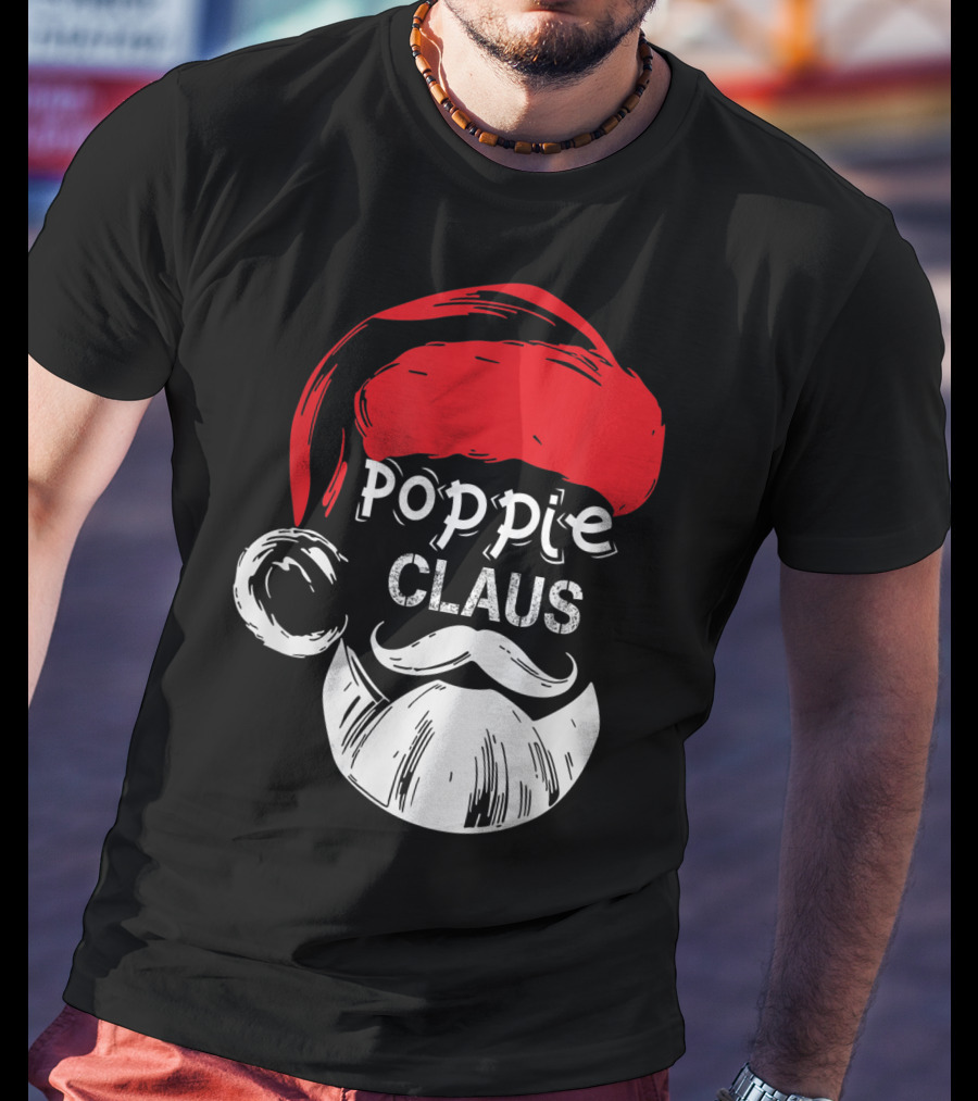 Poppie Claus Santa Hat Christmas Grandpa T-Shirt