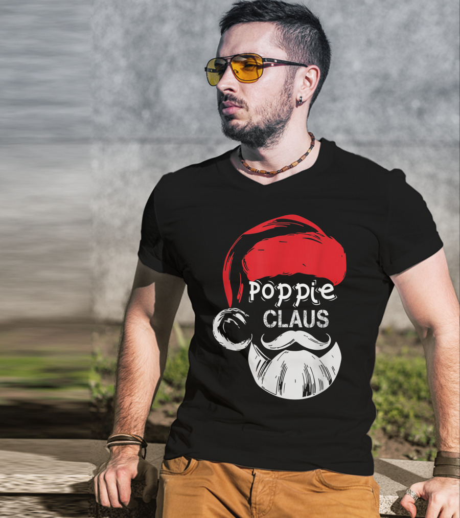 Poppie Claus Santa Hat Christmas Grandpa T-Shirt