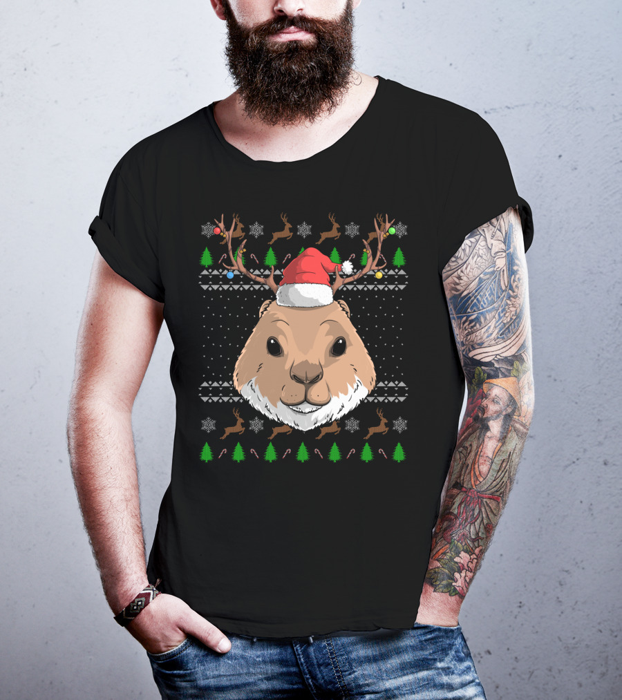 Prairie Dog Santa Claus Hat Antler Christmas Trees Reindeer Snowflakes T-Shirt