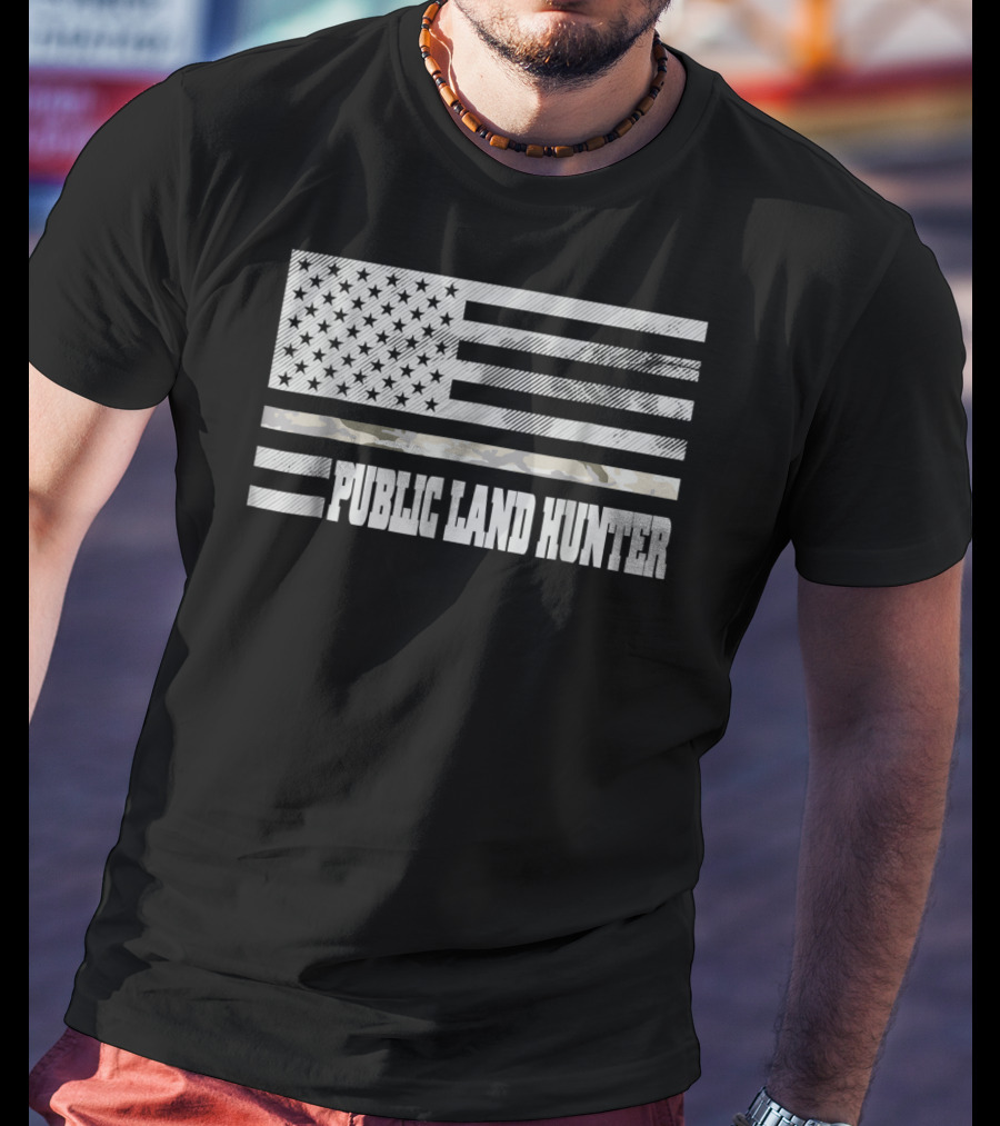 Public Land Hunter Camo Thin Line USA Flag Hunting American Pride T-Shirt