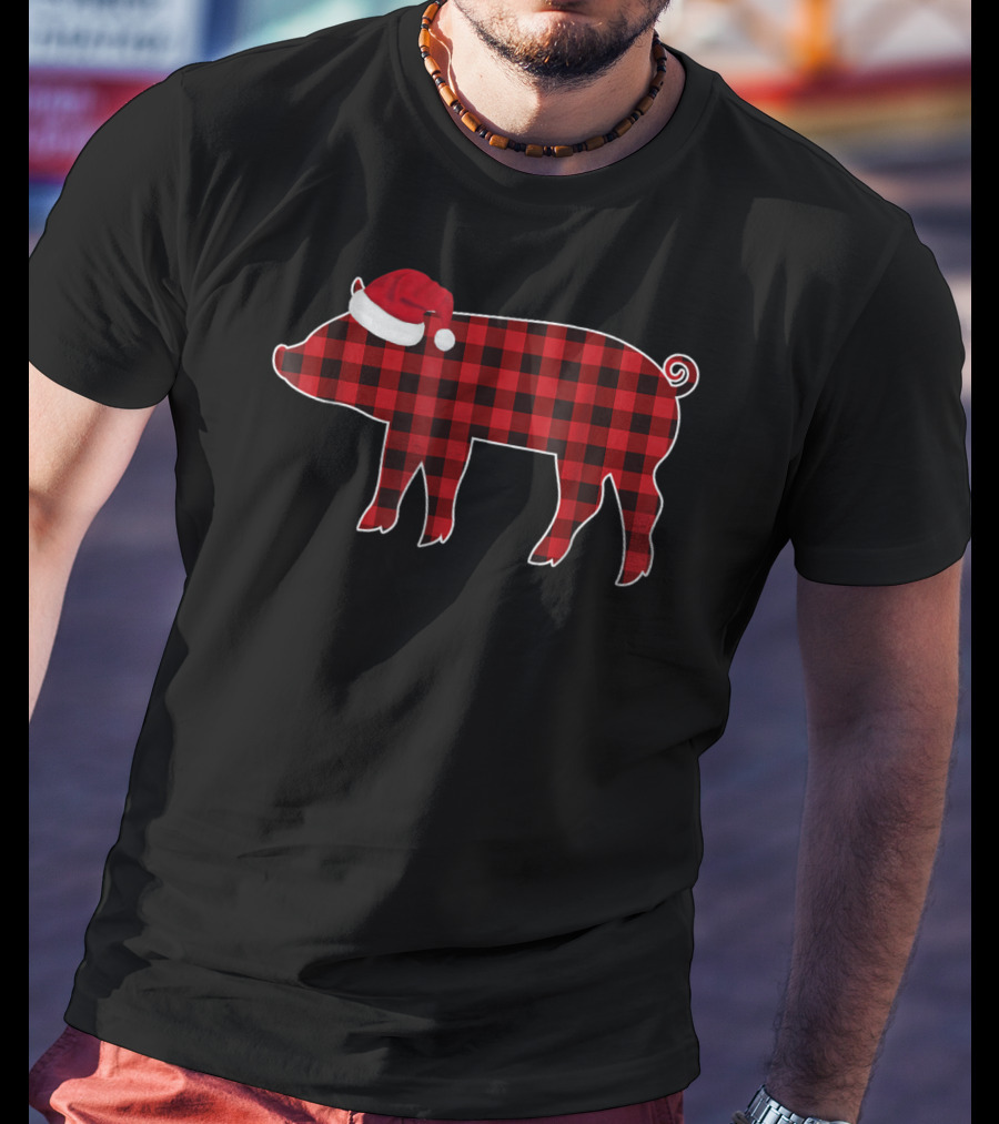Buffalo Plaid Pig With Santa Hat Christmas T-Shirt