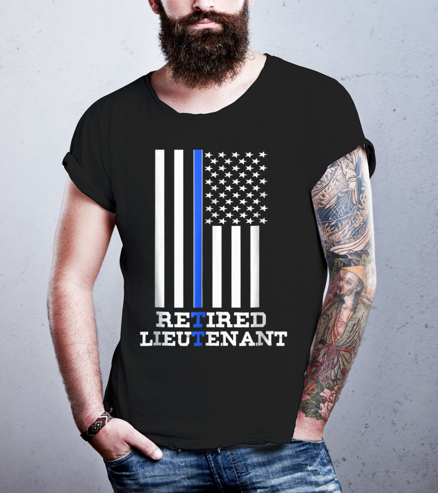 Retired Lieutenant Thin Blue Line American Flag T-Shirt