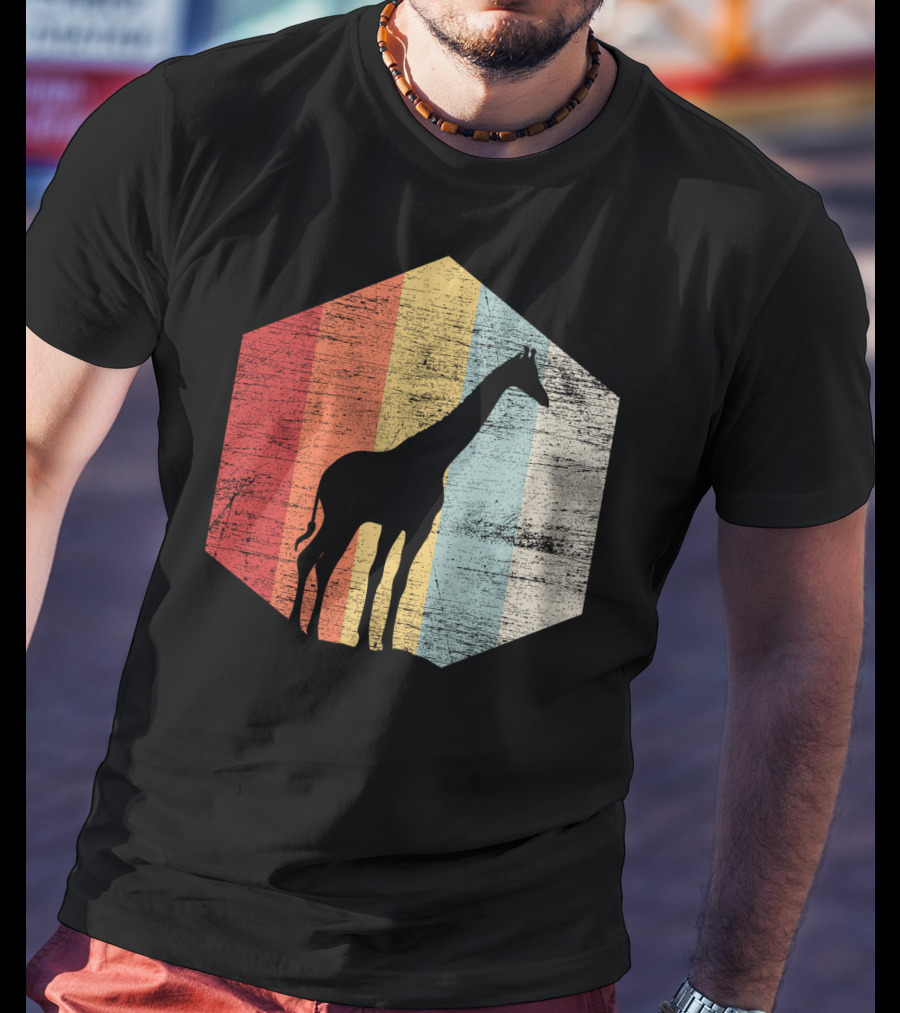 Retro Giraffe Silhouette With Vintage Stripes T-Shirt