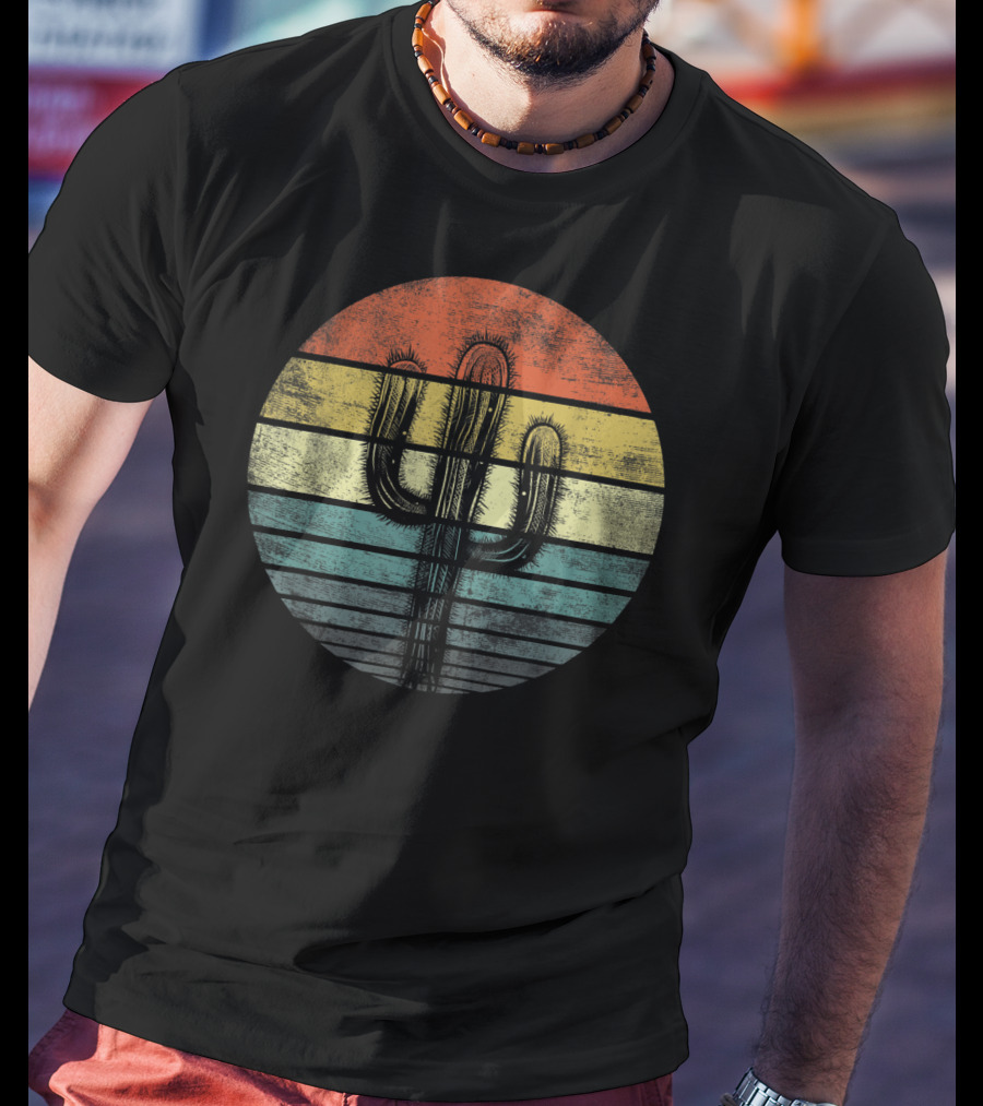 Retro Saguaro Cactus Sunset Stripes Cactaceae Vintage Vibes T-Shirt