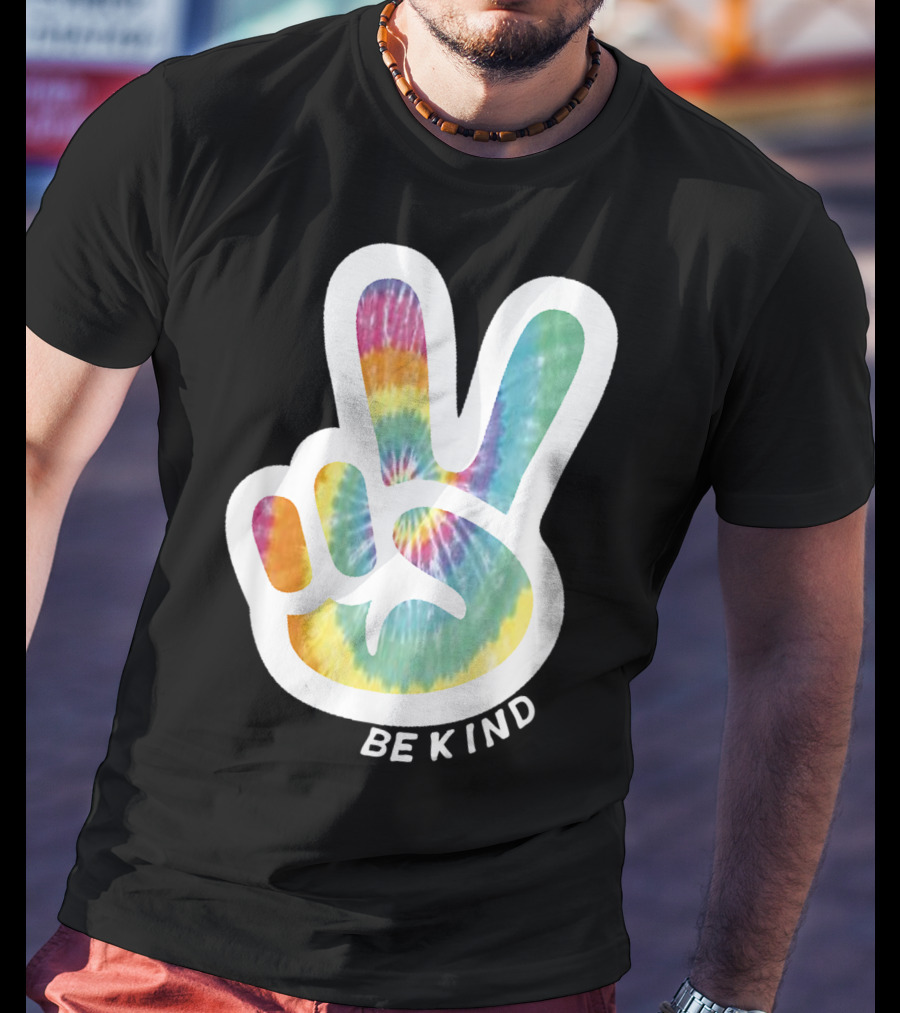 Retro Tie Dye Peace Sign Be Kind Peace Love Vibrant Colors T-Shirt