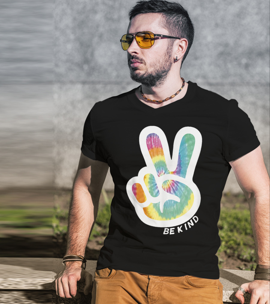 Retro Tie Dye Peace Sign Be Kind Peace Love Vibrant Colors T-Shirt