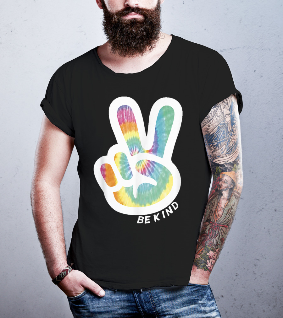 Retro Tie Dye Peace Sign Be Kind Peace Love Vibrant Colors T-Shirt
