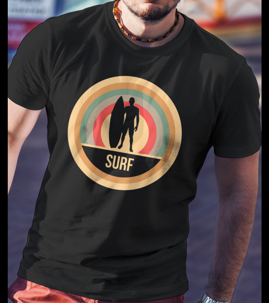 Surf Retro Vintage Surfers Rainbow Circle T-Shirt