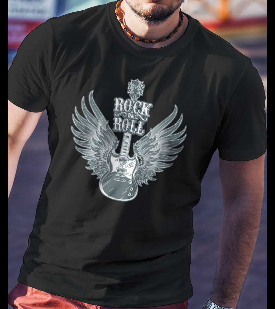 Rock N Roll Angel Wings Guitar Player T-Shirt