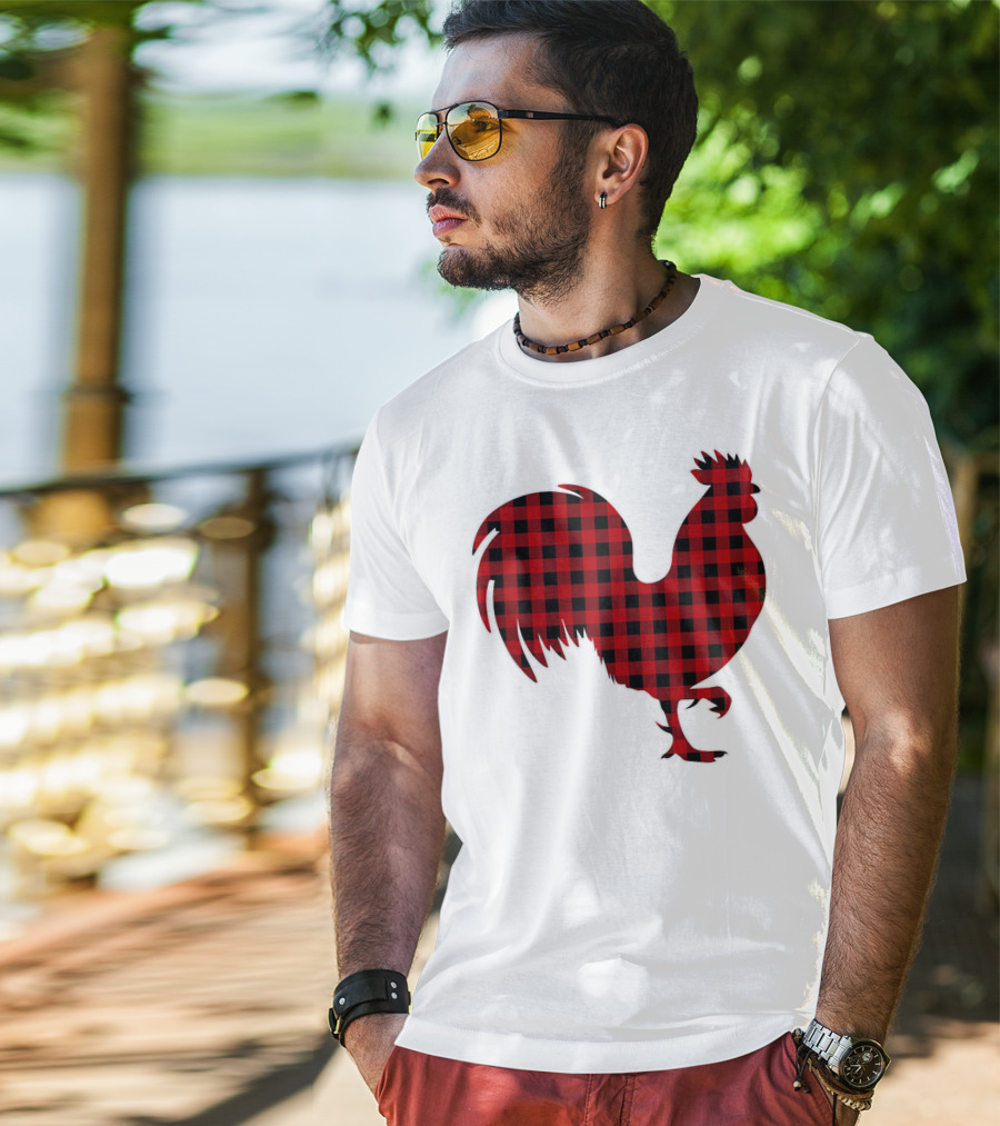 Rooster Red Plaid Buffalo Check T-Shirt