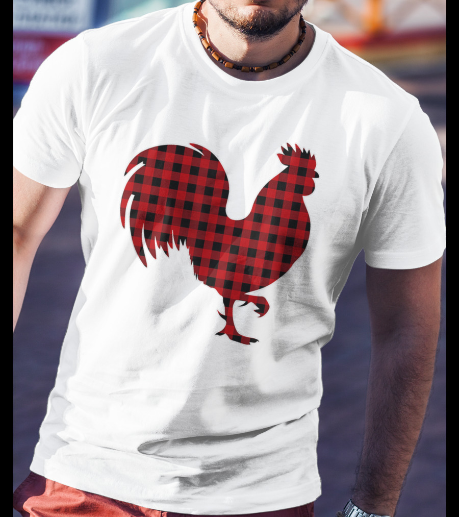 Rooster Red Plaid Buffalo Check T-Shirt