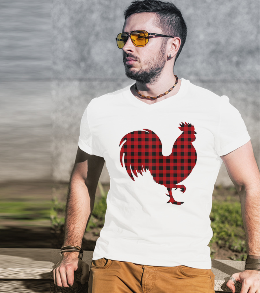 Rooster Red Plaid Buffalo Check T-Shirt