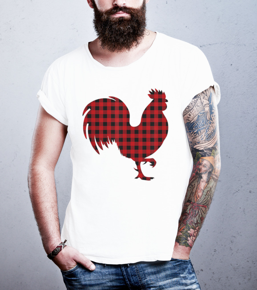 Rooster Red Plaid Buffalo Check T-Shirt