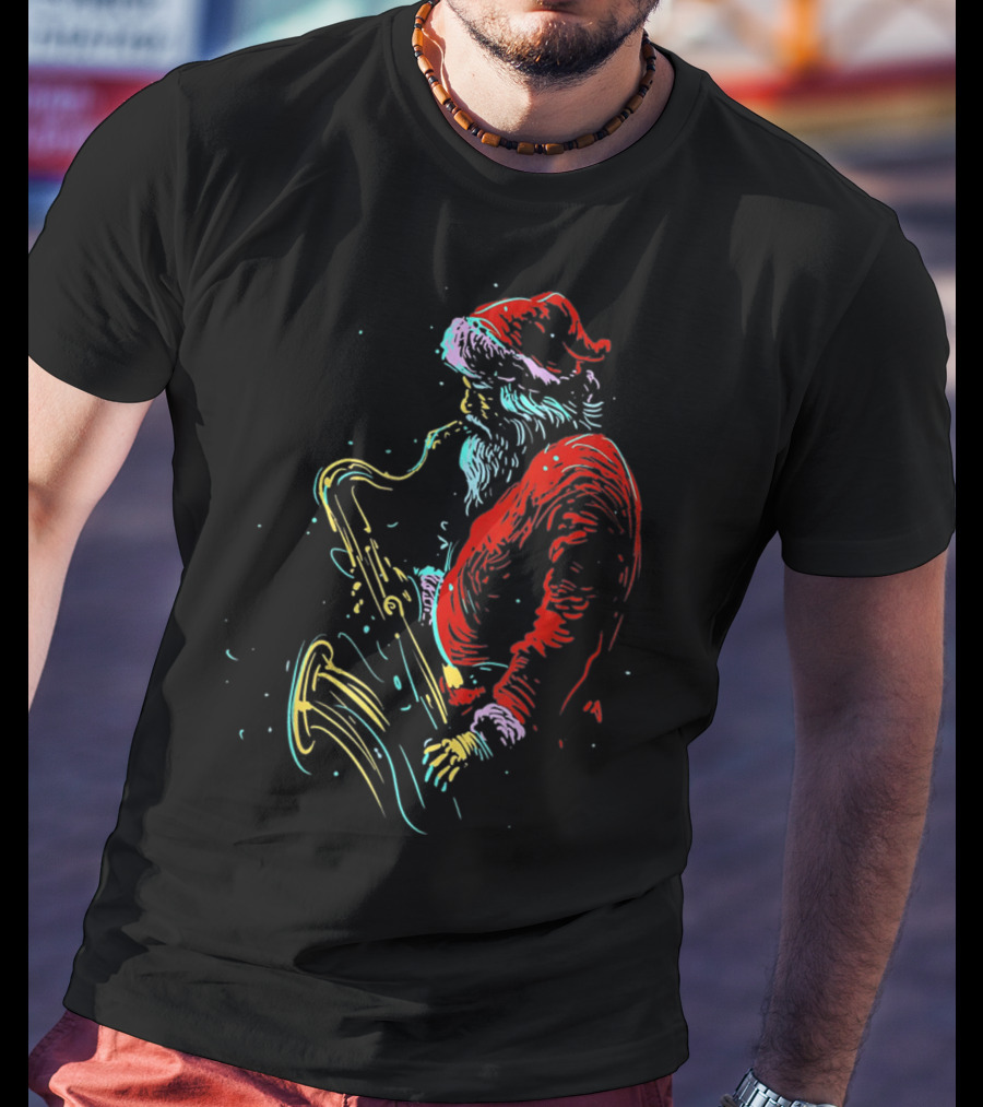 Santa Claus Playing Saxophone Musical Holiday Serenade T-Shirt
