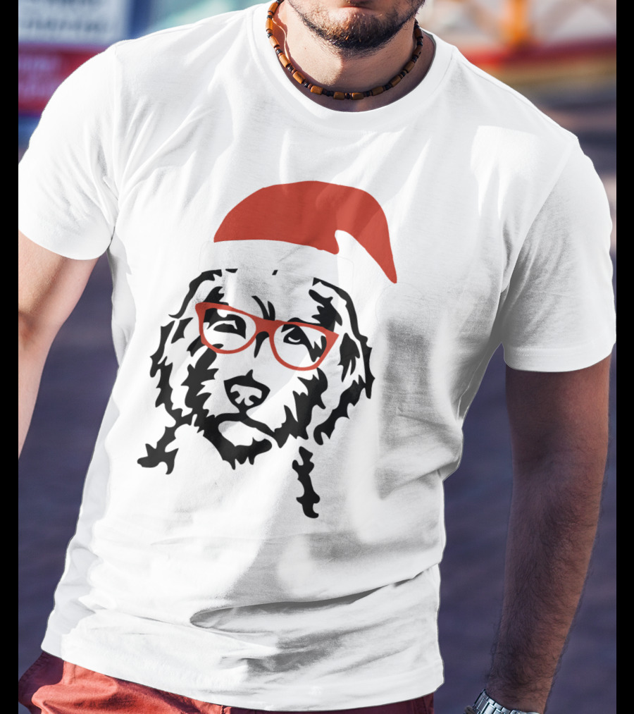 Santa Doodle Goldendoodle Christmas Red Hat Glasses T-Shirt