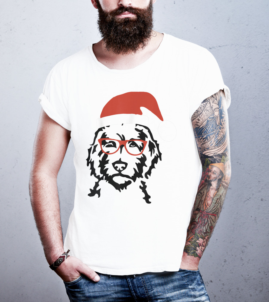 Santa Doodle Goldendoodle Christmas Red Hat Glasses T-Shirt