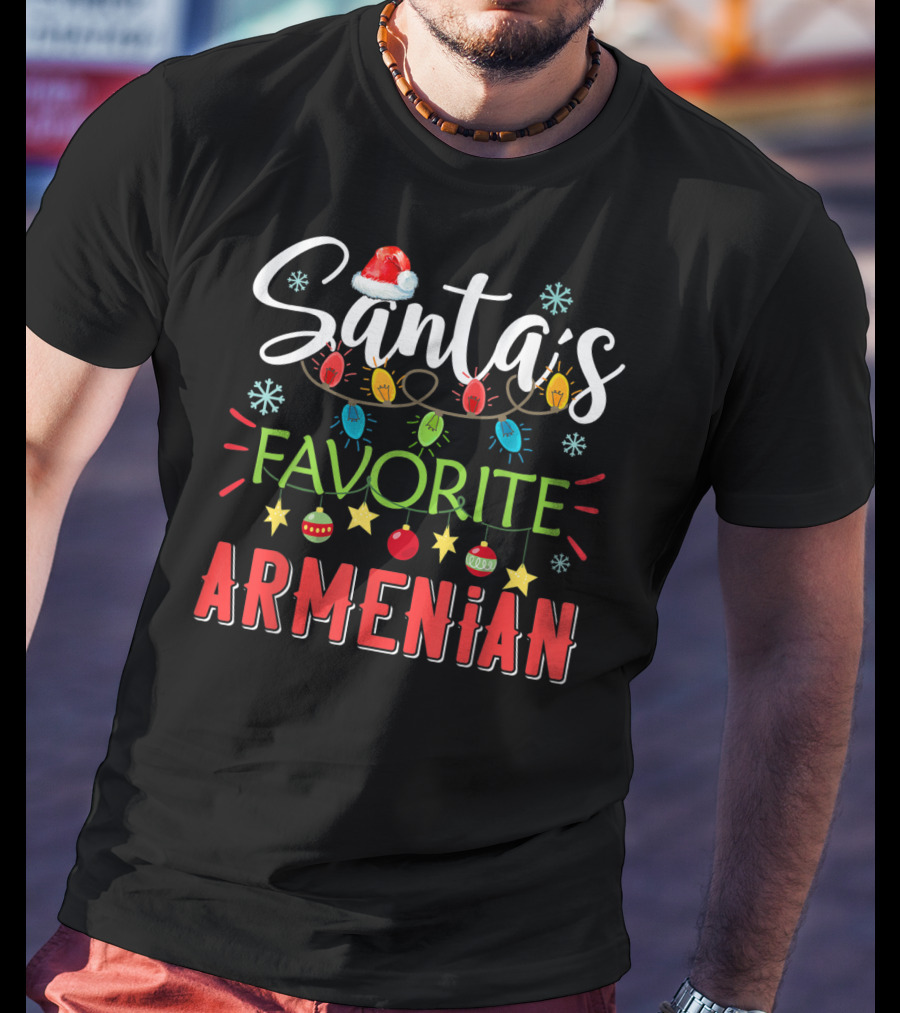 Santa's Favorite Armenian Christmas Lights Santa Hat T-Shirt