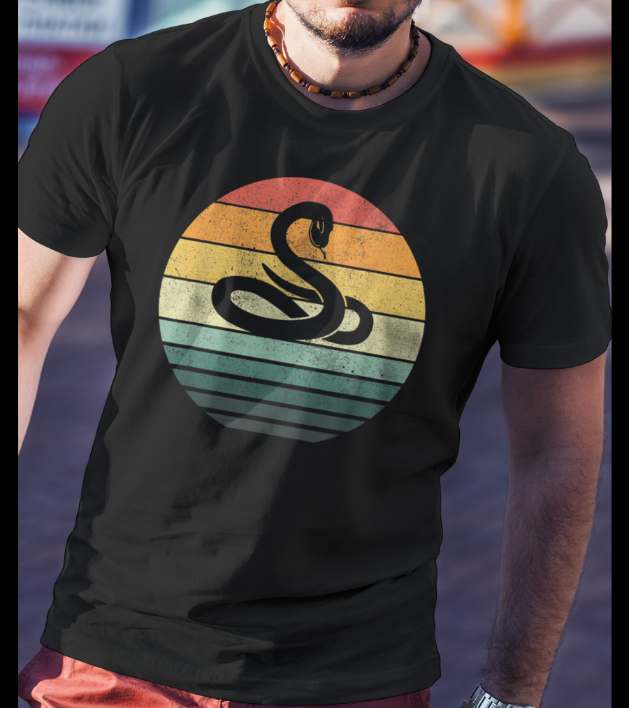 Vintage 70s Snake Sunset Nature Retro Stripes T-Shirt