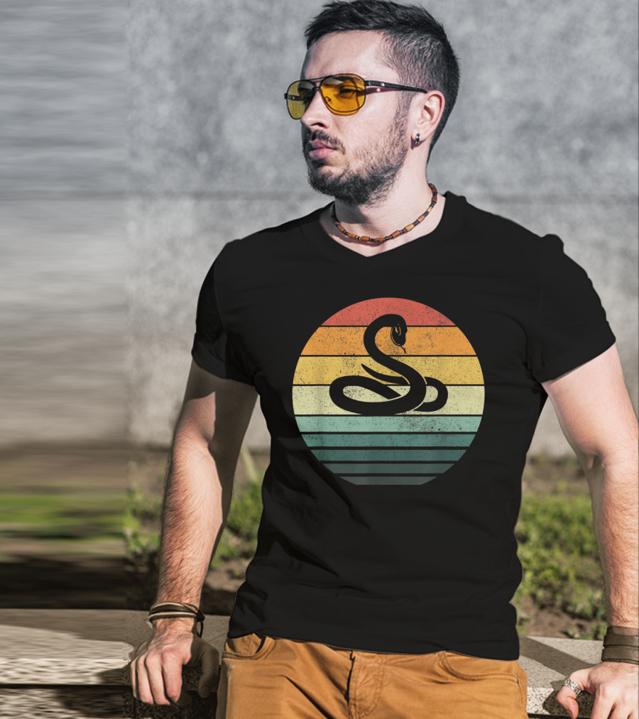 Vintage 70s Snake Sunset Nature Retro Stripes T-Shirt