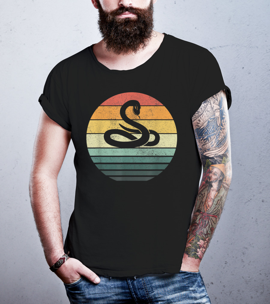 Vintage 70s Snake Sunset Nature Retro Stripes T-Shirt