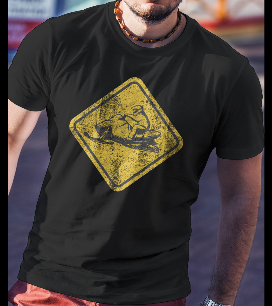Snowmobile Crossing Yellow Caution Sign T-Shirt